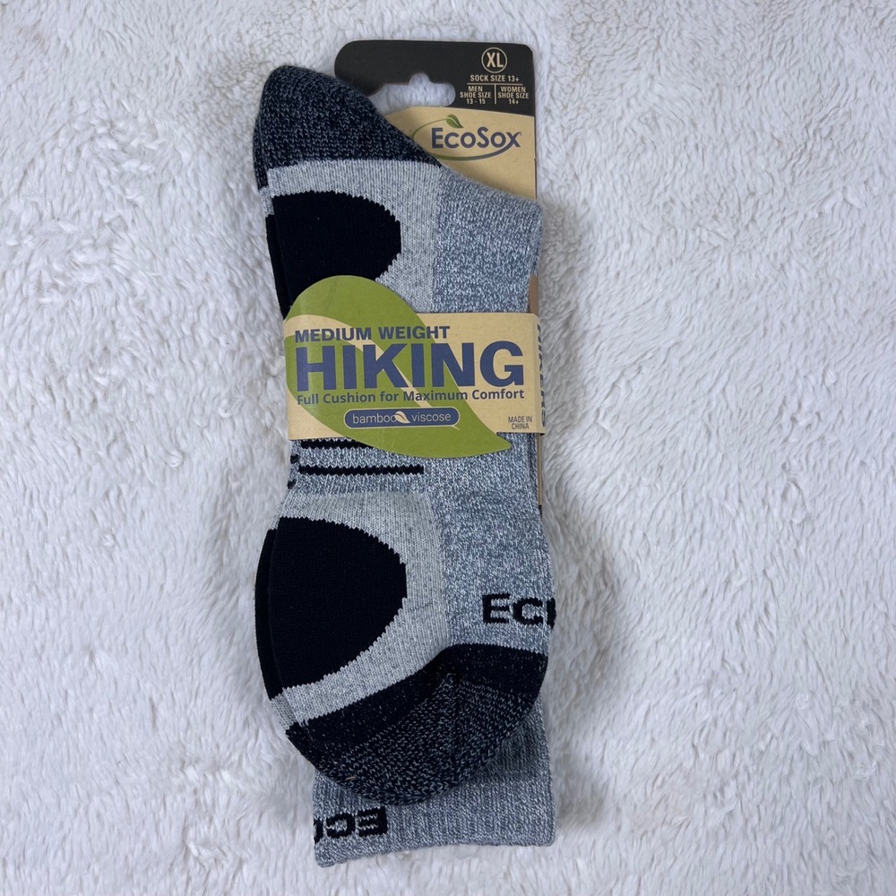 EcoSox Mens‎ XL Hiking Socks Bamboo Viscose Medium Weight Full Cushion Grey NEW